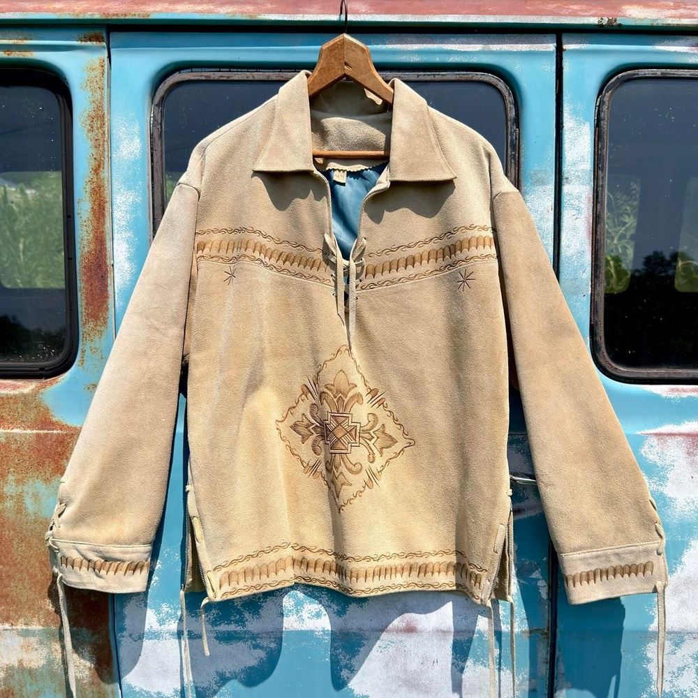Insane 60s vintage Mexican souvenir pullover hand tooled suede leather eagle